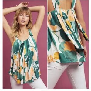 Anthropologie Vanessa Virginia Loan Knotted Scoopneck Tank Green Floral size M